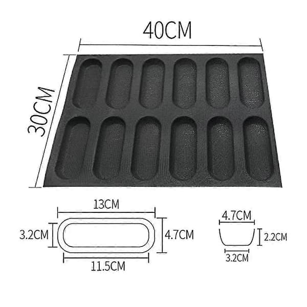 12 Huller Silikoneform - Non-stick Perforeret Franskbrødsform, Hotdogforme, Bageunderlag