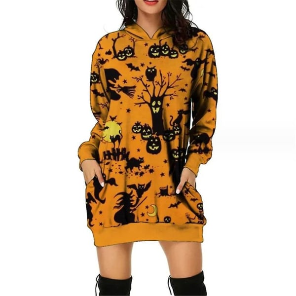 Hooded Womens Halloween Pumpkin Sweatshirt Långärmad Crewneck-tröja med tunikatröjor med ficka style 7 L