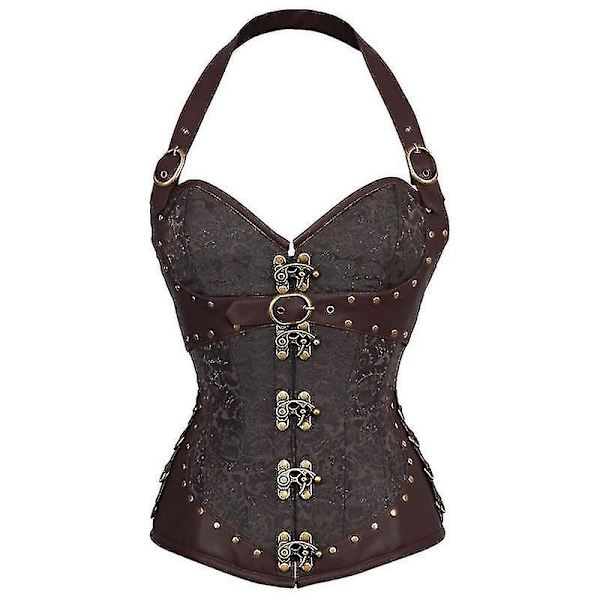 Tflycq Steampunk Korsetter og Bustier Vintage Korset Sexet Bustier Top Gotisk Dame Overbust Halter 12 Stålben Slankende Taljetræner brown L