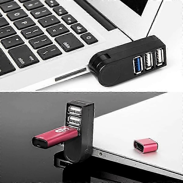 USB til 3 USB-porte 270 Roterbar Ultra Slim USB-splitter til MacBook Notebook PC USB-flashdrev HDD