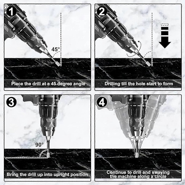 6 st Svarta Torrdiamantborrar Set För Granit Keramik Marmor Kakel Sten Glas Hårda Material 5/6