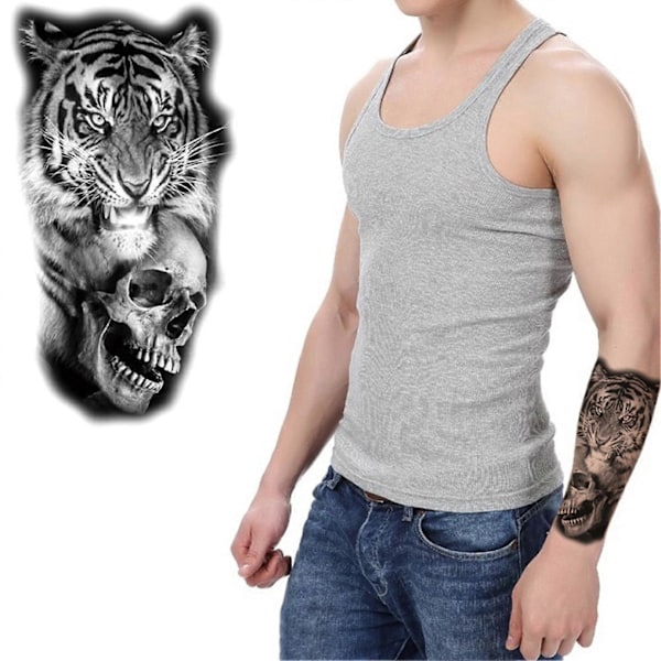 12 stk./sett tatoveringsklistremerker realistisk løve tiger ulv vanntett kroppskunst dyre midlertidig tatovering for arm