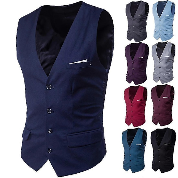 Herrevest i store størrelser, ensfarget dressvest, enkelspent forretningsvest Navy Blue 4XL