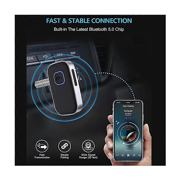 Bluetooth-vastaanotin mikrofonilla Aux-autoadapteri 3,5 mm langaton Bluetooth 5.0 -äänimuunnin