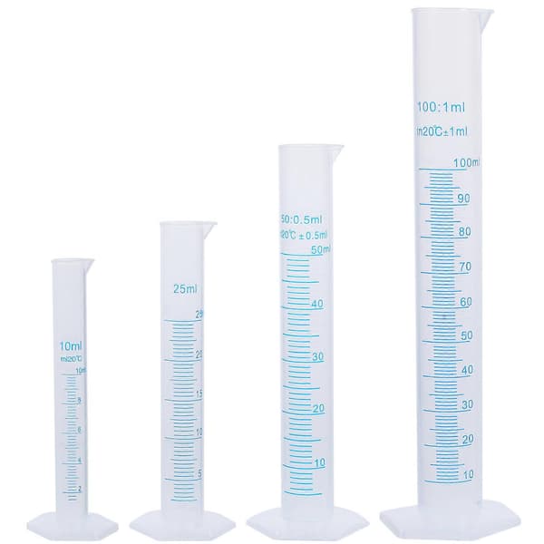 4st Transparenta Mätcylindrar i Plast Graderade 10ml / 25ml / 50ml / 100ml