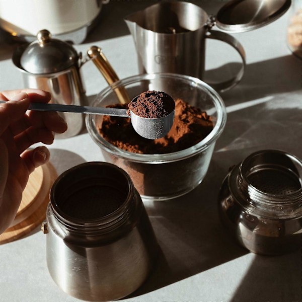 1 stk. 2-i-1 Kaffetamper i rustfrit stål med ske, professionel espressokaffetamper til café og hjem (sølv)