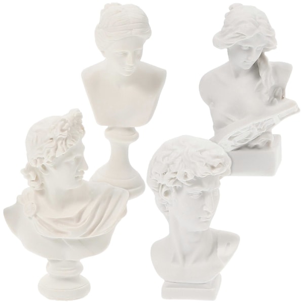 4 stk. greske statuer, mini greske bystestatuer, dekorative greske hodestatuer