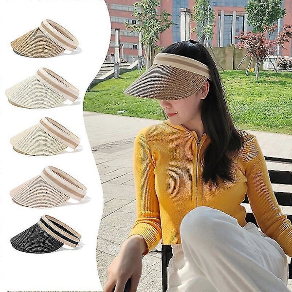 Panamahatt i halm för damer, sommarhatt, öppen topp, solskydd, strandhatt för vuxna och barn Pink Child