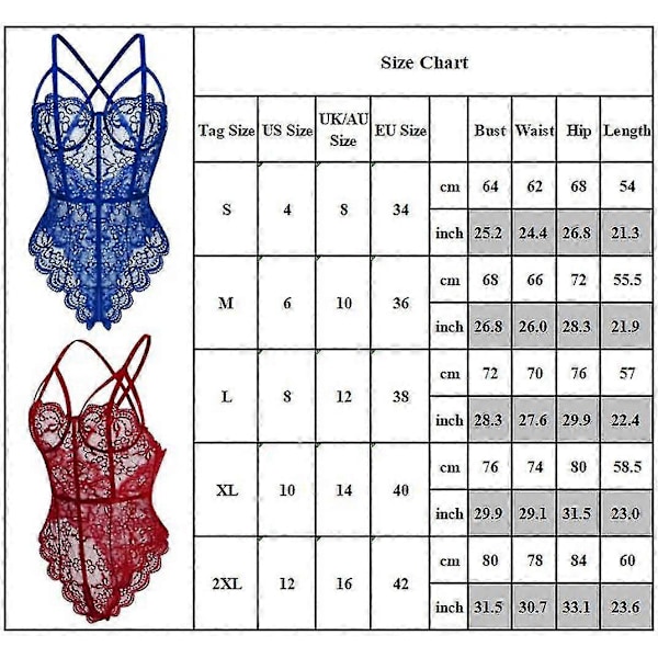 Naisten seksikäs pitsialusasu eroottinen babydoll-body avoimella haaralla alusvaatteet yöasu Red S