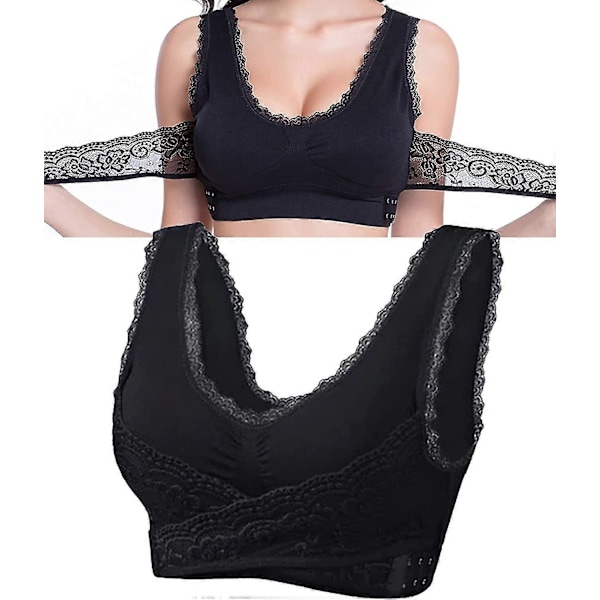 Turmalin Formande Trådlös Silkeslen BH, Lymphvity Detoxification And Shaping & Kraftfull Lyft-BH för Kvinnor Black L