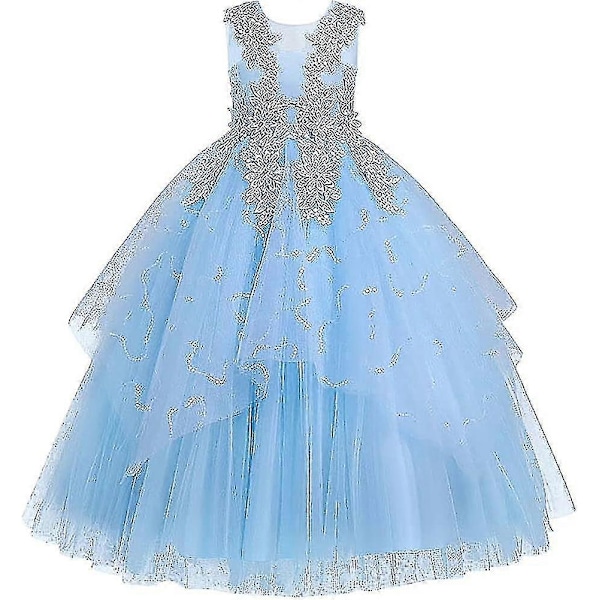 Blomsterflickaklänningar Ärmlös Blommig Spets Prinsessa Tyll Tutu Junior Brudtärna Bröllop Första Kommunion Fest Tävling Födelsedagsfest Maxi Balklänning White 11 12 Years