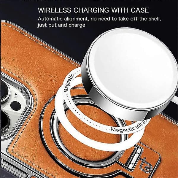 Luksuriøs Læder Usynlig Stativ Telefonetui Til Iphone Case15/14/13 Pro Max ORANGE iPhone 15 Pro