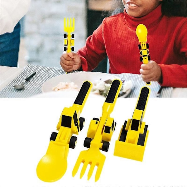 1 Sett Bestikksett Anti-skli Håndtak Multi-bruk PP Bulldoser Form Matvaregodkjente Materialer Middags Skje for Barn