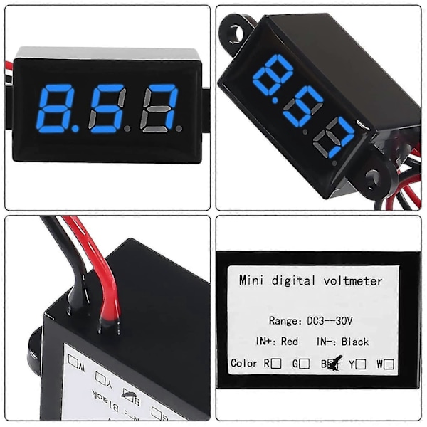 4 st Mini Digital Voltmeter 0.28 Tum 2 Trådar 3.0v-30v Digital Voltmeter D