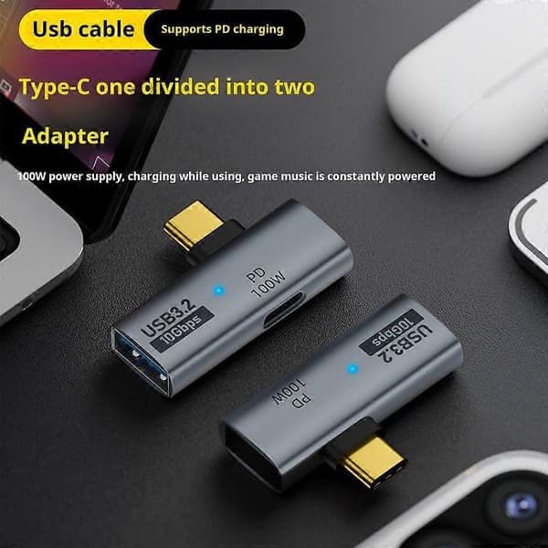 USB-C til USB-A OTG Adapter 100W PD Lading 10Gbps Dataoverføring Konverter for MacBook Kompatibel Huawei Plug Play