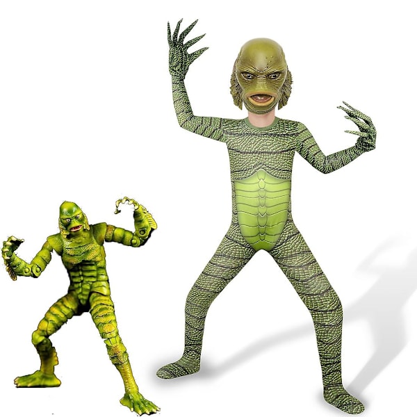 Creature From The Black Lagoon Halloween Kostymer Barn Pojkar Fiskmonster Cosplay Bodysuit Flickor Skräck Jumpsuits Party Kläder 120 cm