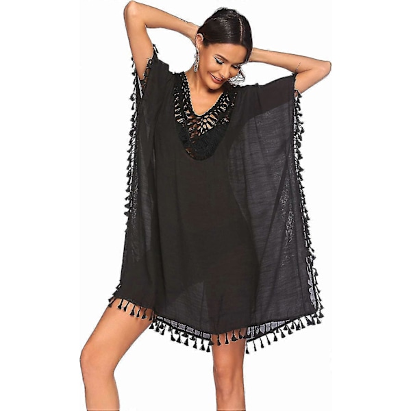 Badedragt Cover Up Dame Badedragt Kjole Plus Size Sexet Bikini Strand Tunika Top Sommer Style 2 black L