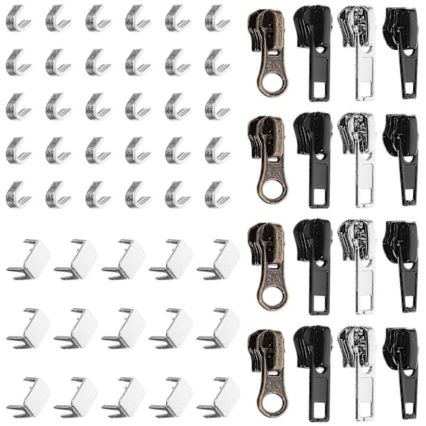 1 Set Dragkedjekläppar Ersättningar Dragkedja Reparationssats Metall Kläder Väska Dragkedjekläppar Huvuden Set