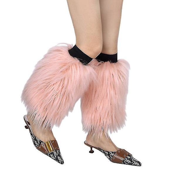 Naisten turkisjalkojen lämmittimet talveen, karvaiset pitkät saappaansuojukset, pörröiset kenkäsuojukset, juhlapuku, loma, festivaali, esitys, näytelmä PINK 25CM