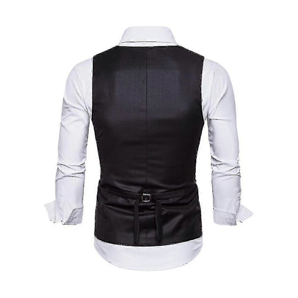 Jul Herr Solid U-ringad Dubbelknäppt Kostymväst Slim Fit Formell Väst Black 2XL