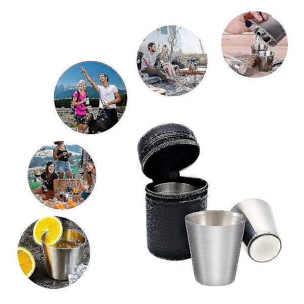 30ml Mini Rustfrit Stål Shotsglas Kop Drikke Vin Glas Med Læder Dæksel Taske Køkken Bar