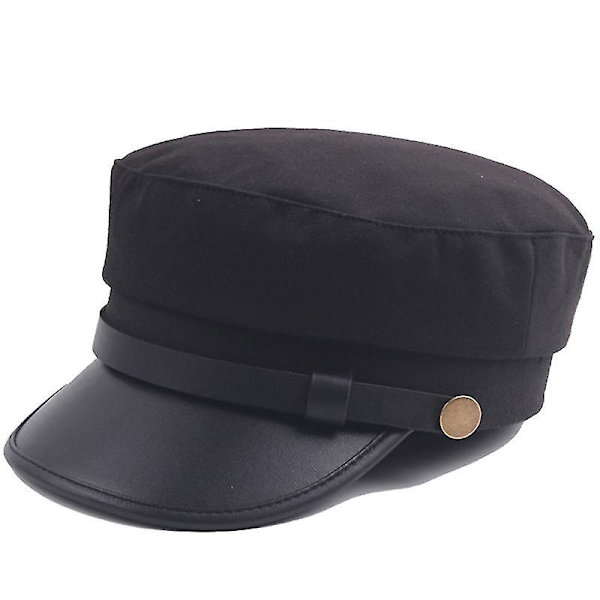 Unisex Baker Boy Keps med Skärm Newsboy Basker Hatt Kadett Militär Hatt Bästa Julklappen Black