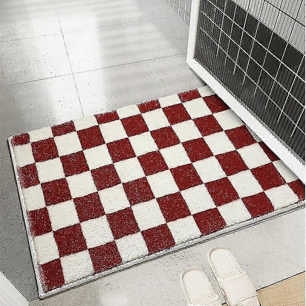 Skakternet Badeværelsesmåtte Tyk Skridsikker Bademåtte Absorberende Entré Dørmåtte til Soveværelse Tæppe Boligindretning Gulvmåtter Red Bath Mat 40X60CM