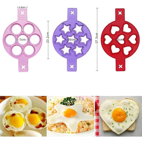 3 stk. Hjerte Rund Stjerne Pandekageform Omelet Fixator, Hurtig DIY Nonstick