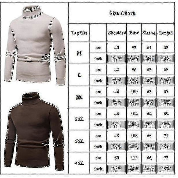 Herre Ensfarvet Rullekrave Basic Sweater Vinter Slim Fit Tyk Strik Varm Pullover Top Brown XL