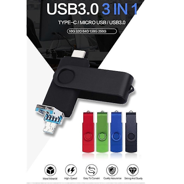 3 in 1 USB-muistitikku Type-C+-USB+USB3.0 Nopea Mini-muistitikku U-levy Otg-64g