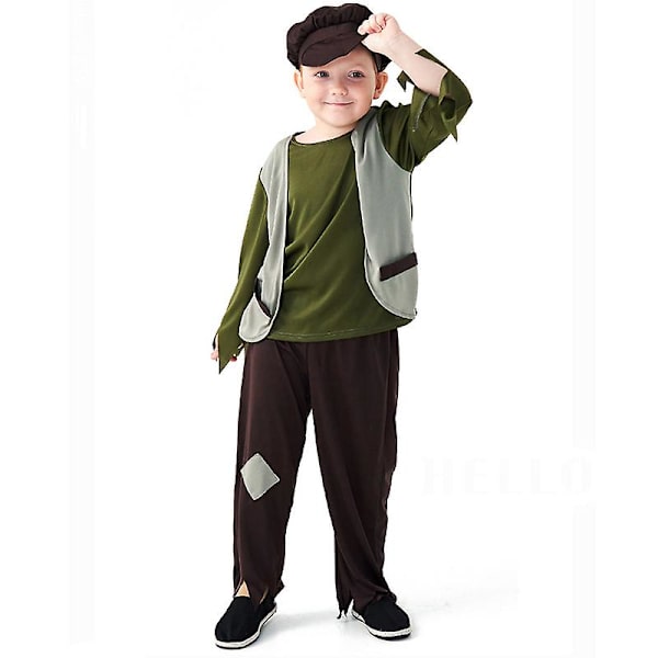Halloween-naamiaisasu pojalle, metsästäjä Robin Hood -tyyliin, viktoriaaninen vintage-postinkantaja cosplay-asu, hieno juhlapuku Brown L
