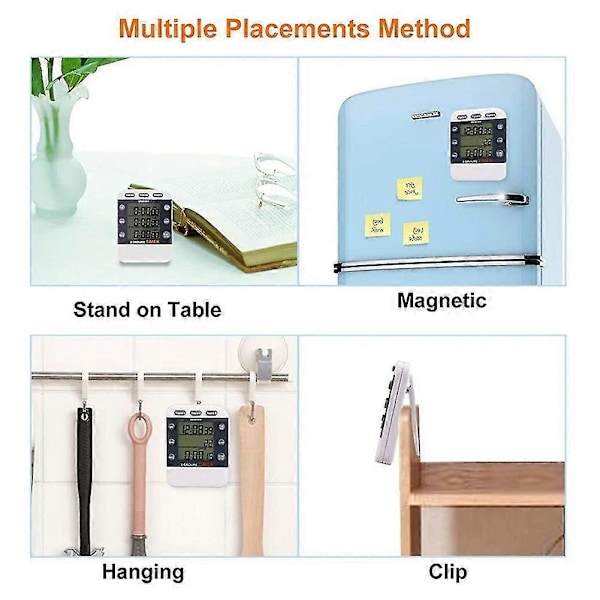 Digital Timer 100 Timer Trippel Nedtelling/Opptelling Klokke Timer Kjøkken Timer Med LCD-Skjerm Høy Lyd