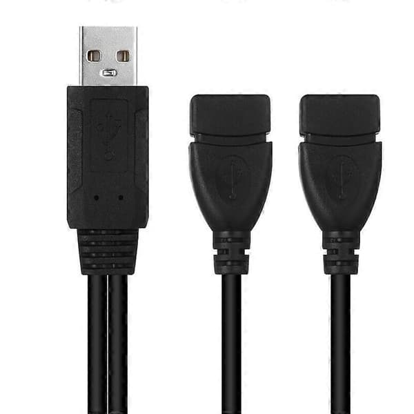 2 stk. USB 2.0 A Han til 2 Hun Y Splitter Strømkabel Adapter Forlængerkabler