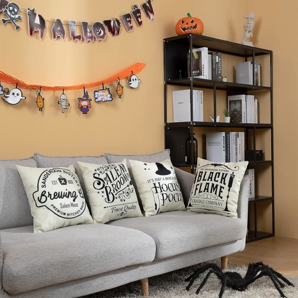 Hocus Pocus Halloween kuddfodral 45x45 cm förpackning med 4 Halloween dekorationer Farmhouse dekorativa kuddfodral för utomhus inomhus dekoration Hocus Pocus 1