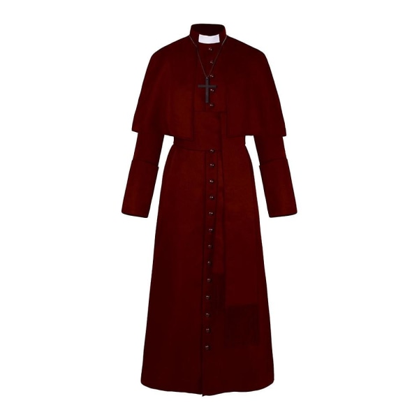 Enfärgad prästdräkt präst medeltida retro cosplaydräkt med korshalsband (svart) burgundy m