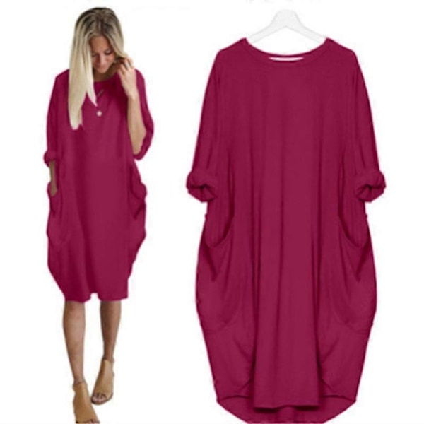 Oversized Tunika Klänning Dam Långärmad Lös Baggy T-shirt Toppar rose red 4XL