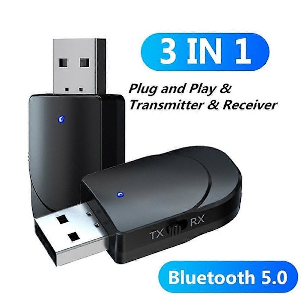 Bluetooth 5.0 Stereo Audio Sender Mottaker USB 3.5mm AUX Adapter for TV PC