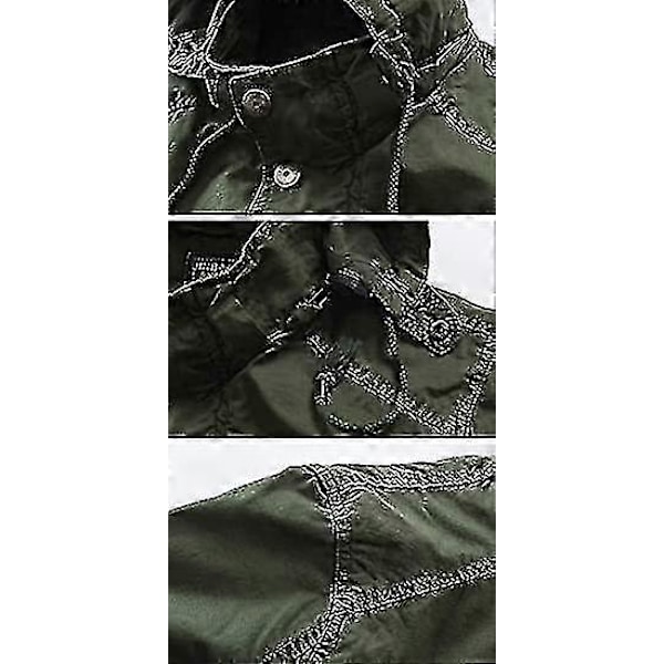 Vår Militär Herrjacka med Full Dragkedja, Avtagbar Huva, Bomull, Mellanlång Parkas Green 2XL