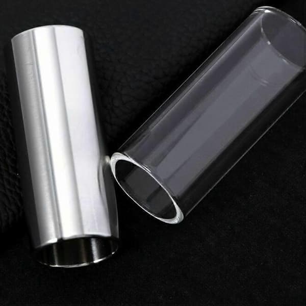 2 stk. 70 mm glas-slide og rustfrit stål-slide, medium bottleneck-slide til guitar og bas (transparent og sølv)