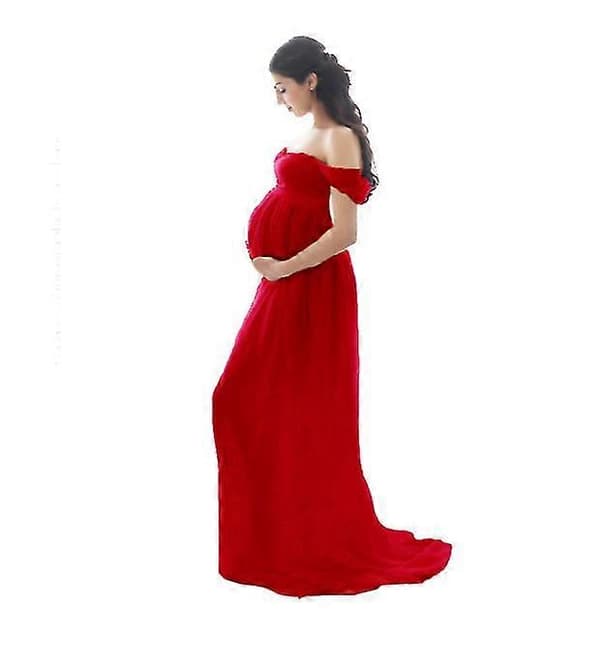 Mammakjole for Chiffonkjole Splitt Front Maxi Graviditetskjoler red S