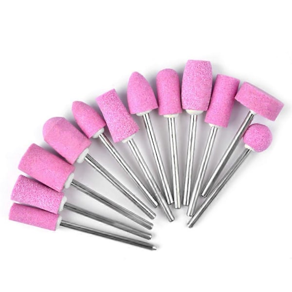 12 st Kvarts Nagelborrfil Bits Verktyg för Nagelkonst Maskin Slipsten Huvud (Rosa)