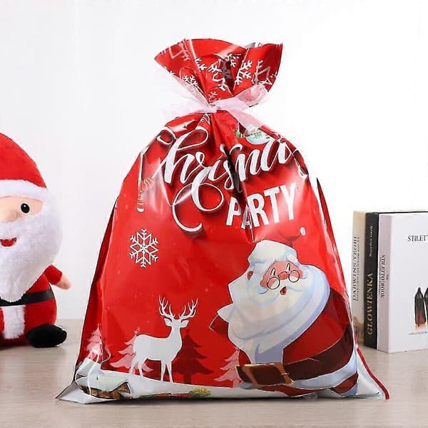 10 st julpåsar återanvändbara stora julklappspåsar dragsko presentpåse Red 44 57cm