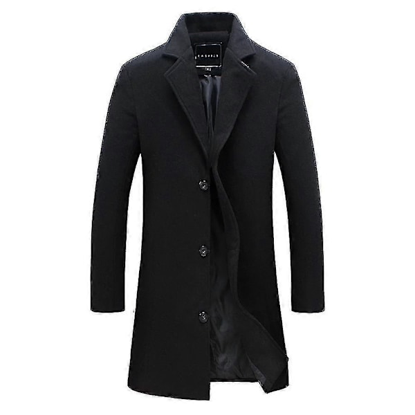 Stor Storlek Herr Klassisk Yllerock Varm Vinter Enkelknäppt Lång Trenchcoat Casual Slim Fit Ytterkläder Black 4XL