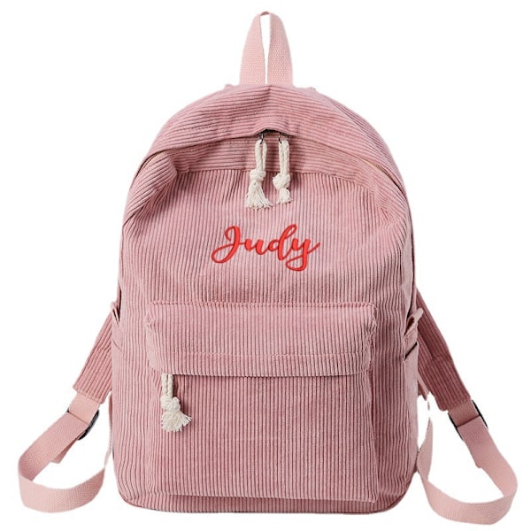 Personlig Corduroy Dam Skolväska Broderad Logotyp Ryggsäck Pink no need to custom