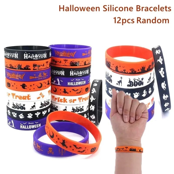 12 stk. Halloween Silikone Armbånd Børnegaver Godtepose Fest Karneval Spøgelsesfest Gaveartikler Græskar Halloween Fest Event Legetøj