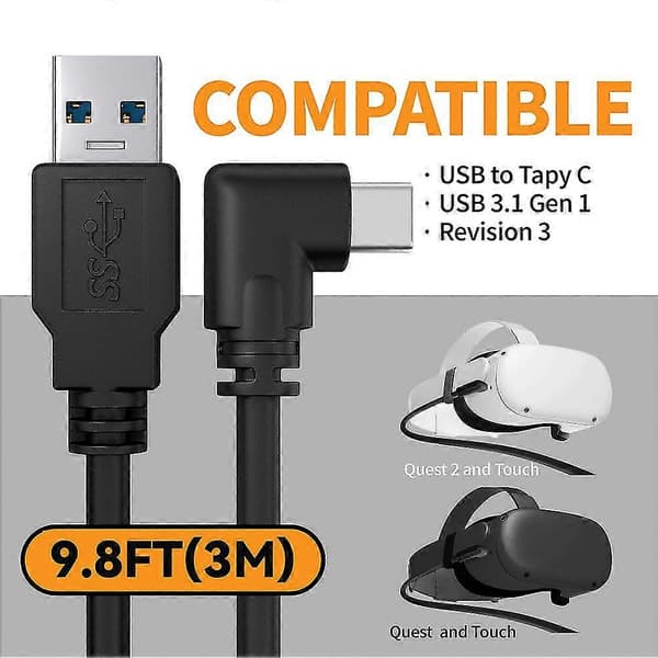 Link-kabel for Quest 2 Usb 3.1 Gen 1 Dataoverføring Hurtiglading Vr Headset Tilbehør (a-c,3 )
