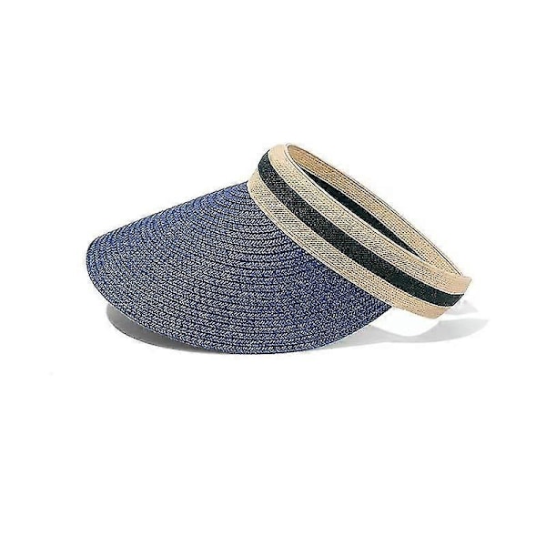 Panamahatt i halm för damer, sommarhatt, öppen hatt, solskydd, strandhatt för vuxna och barn Blue Child