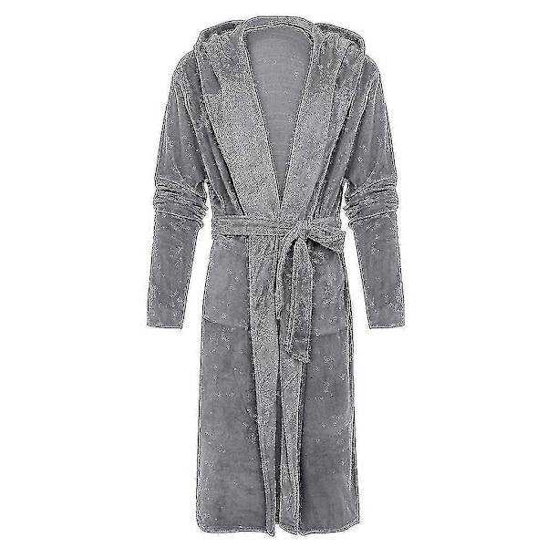 Miesten kylpytakit, hotellin, kodin ja kylpylän froteekylpytakki, fleecekylpytakki, pehmeä pitkä hupullinen kylpytakki grey M