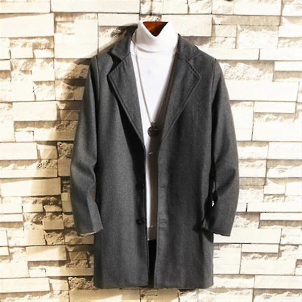 Stor Storlek Herr Klassisk Yllerock Varm Vinter Enkelknäppt Lång Trenchcoat Casual Slim Fit Ytterkläder Dark Grey 4XL
