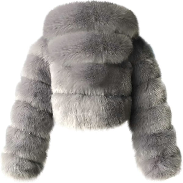 Faux Fur Pelsjakke Dame Med Hætte Cropped Bubble Frakker Fleece Kort Varm Jakke Størrelse Frakker Til Kvinder X-Large Gray